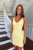 Golden Goddess Sequin Homecoming Dress Yellow