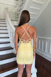 Golden Goddess Sequin Homecoming Dress Yellow