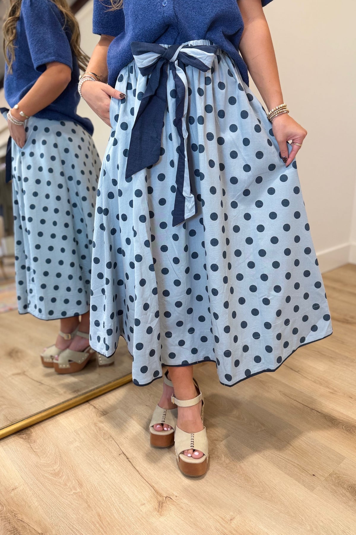 Dotted Darling Midi Skirt Blue