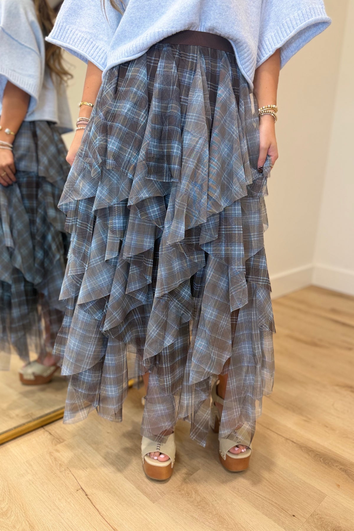 Golden Days Layered Plaid Skirt Brown