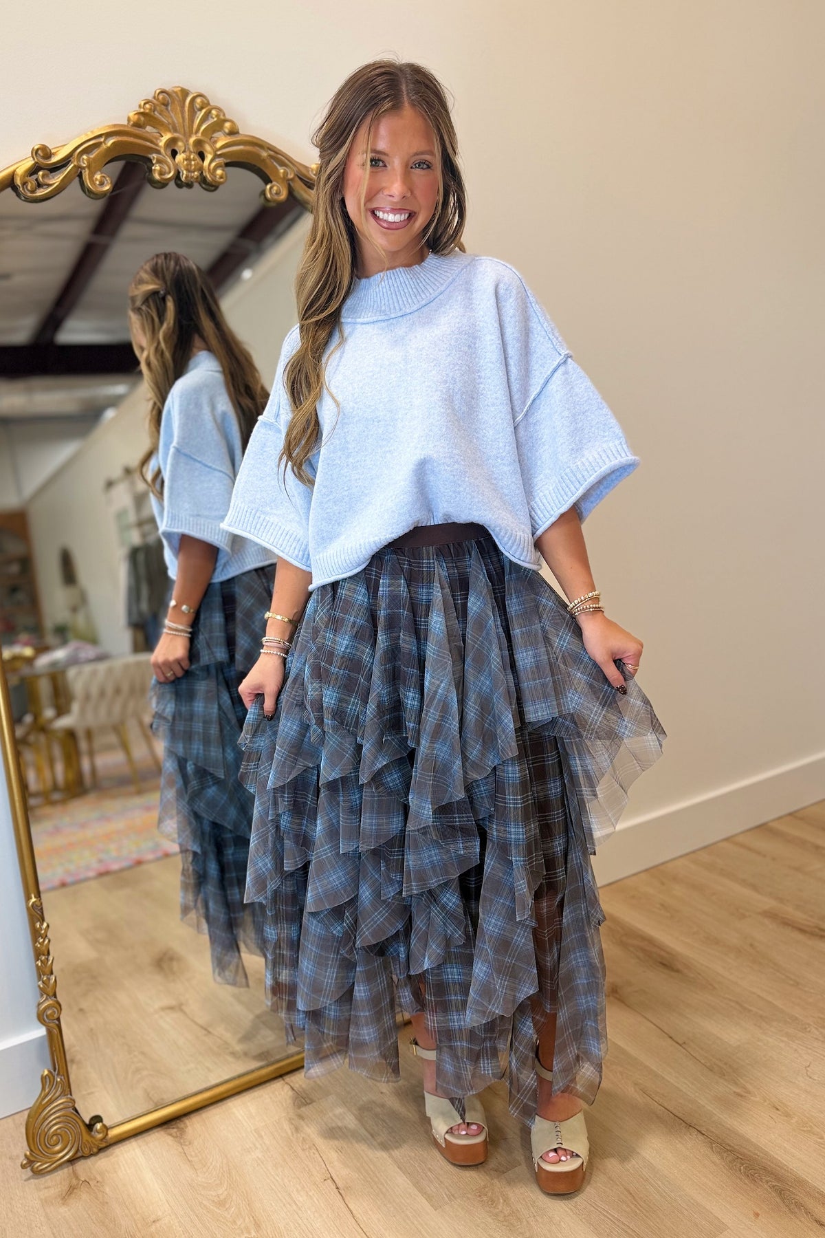 Fall Fest Short Sleeve Sweater Light Blue