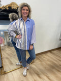 Striped Story Long Sleeve Blouse Blue