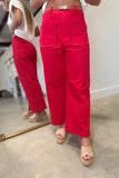 Spicy Scalloped Pocket Pants Red
