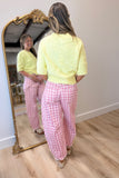 October Pink Plaid Barrel Jeans