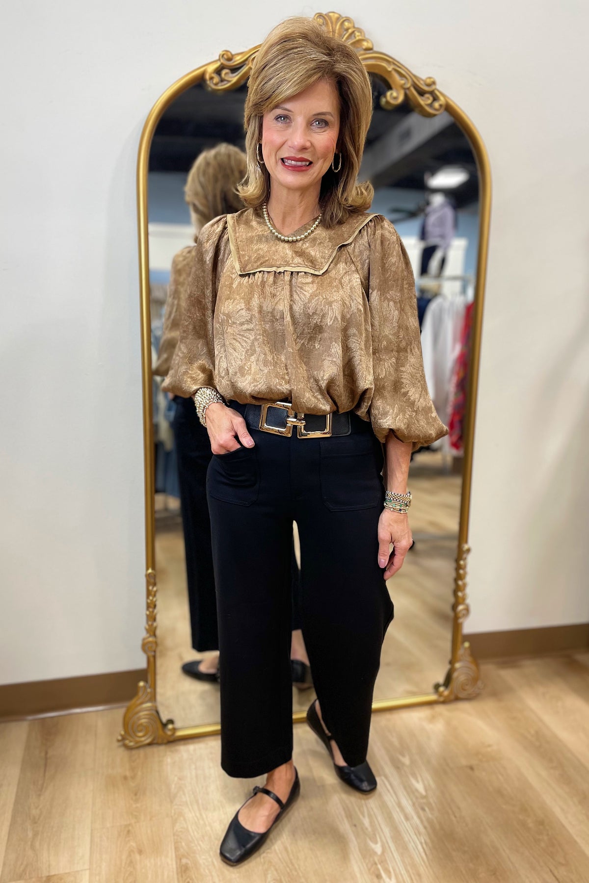 Umgee Yoke Blouse Brown Sheen