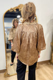 Umgee Yoke Blouse Brown Sheen