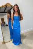 Juliette Satin Strapless Prom Dress Blue