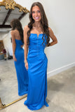Juliette Satin Strapless Prom Dress Blue