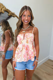 Tropical Sunset Pleated Floral Tank Pink