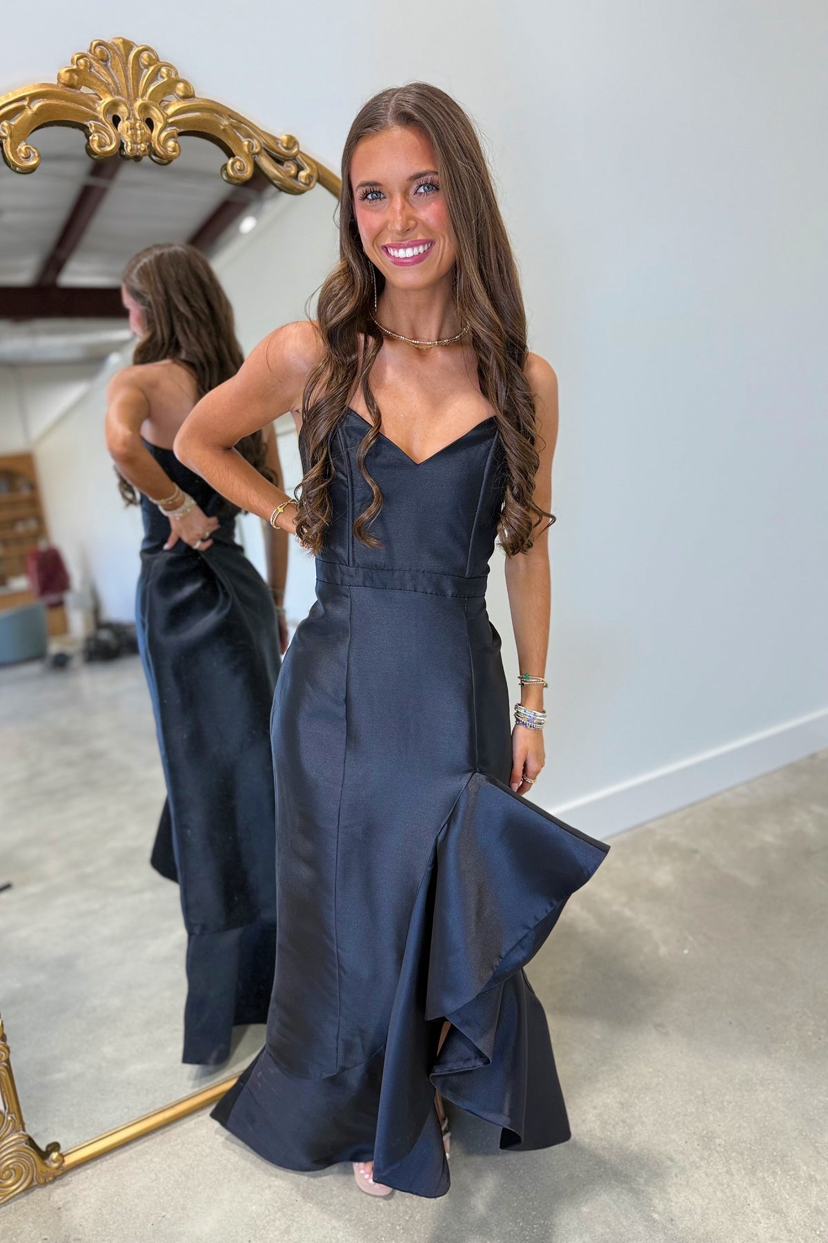 High Society Ruffled Prom Dress Black