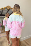 Pastel Patchwork Stripe Button-Up Shirt Sorbet