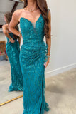 Emerald Elegance Sequined Prom Dress