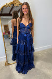 Moonlight Muse Tiered Prom Dress Navy