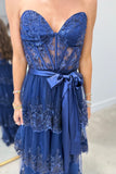 Moonlight Muse Tiered Prom Dress Navy