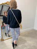 Multiples Crop Stripe Pant Black