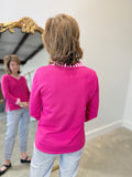 Multiples Banded V Neck Sweater Pink