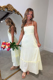 Floral Eyelet Scallop Midi Dress Lemon