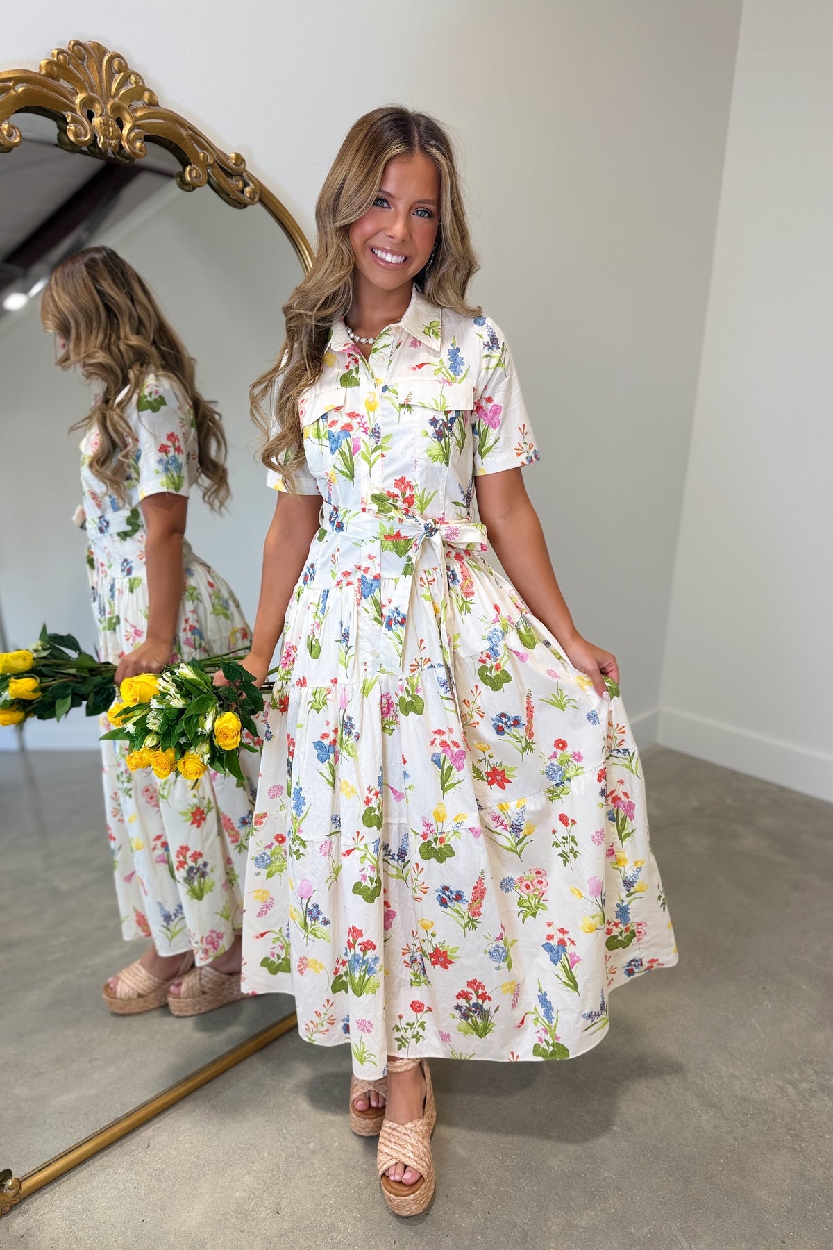 Petal Grove Asymetrical Drop Waist Dress Cream