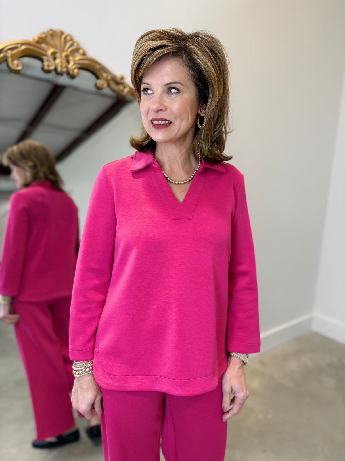 Multiples Johnny Collar Top Pink