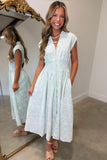 Stella Embroidered Zip Front Midi Dress Green