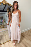 Beachside Brunch Club Lace Midi Dress Beige