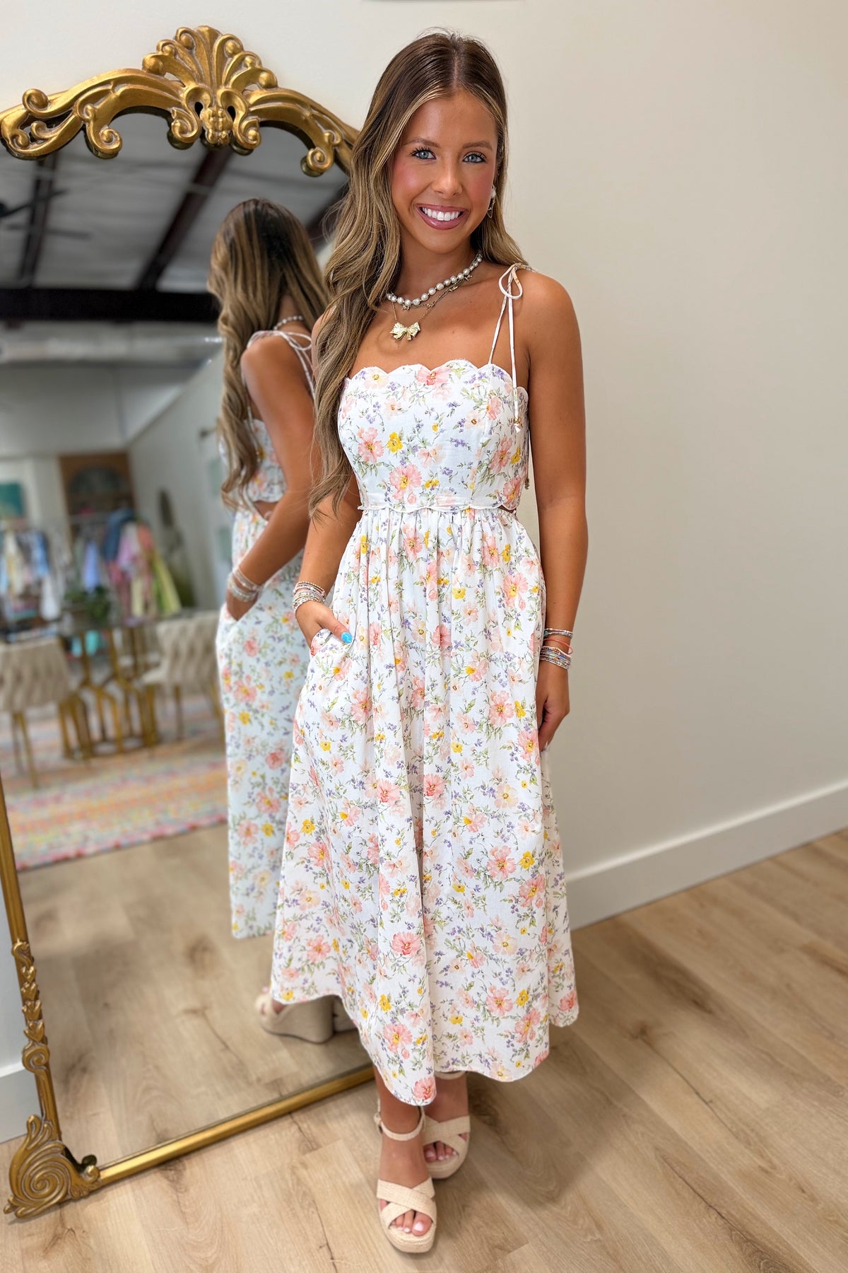 Petal Breeze Cutout Midi Dress