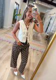 Embroidered Lace Tie-front Vest Cream