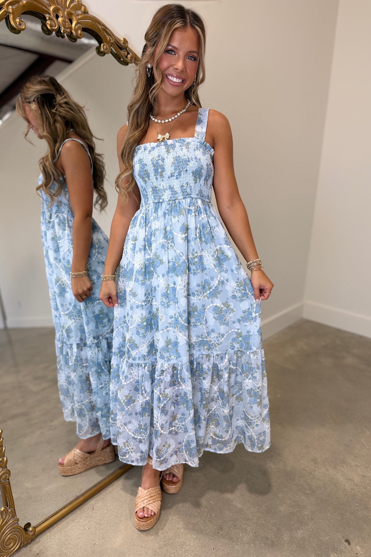 Springtime Smocked Dress Blue
