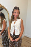 Embroidered Lace Tie-front Vest Cream