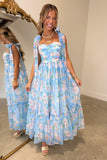 Meadow Mist Floral Shoulder Tie Dress Blue