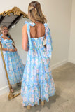 Meadow Mist Floral Shoulder Tie Dress Blue
