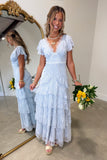 Azure Whimsy Lace Maxi Dress Blue