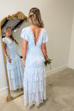 Azure Whimsy Lace Maxi Dress Blue