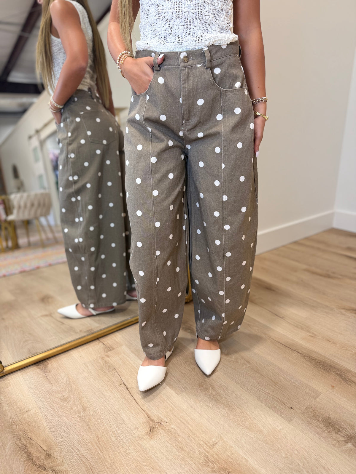 Polka Dot Barrel Jeans Brown