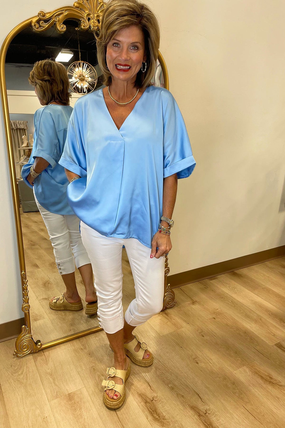 EGGcelent Choice V Neck Blouse Blue