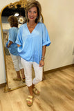 EGGcelent Choice V Neck Blouse Blue