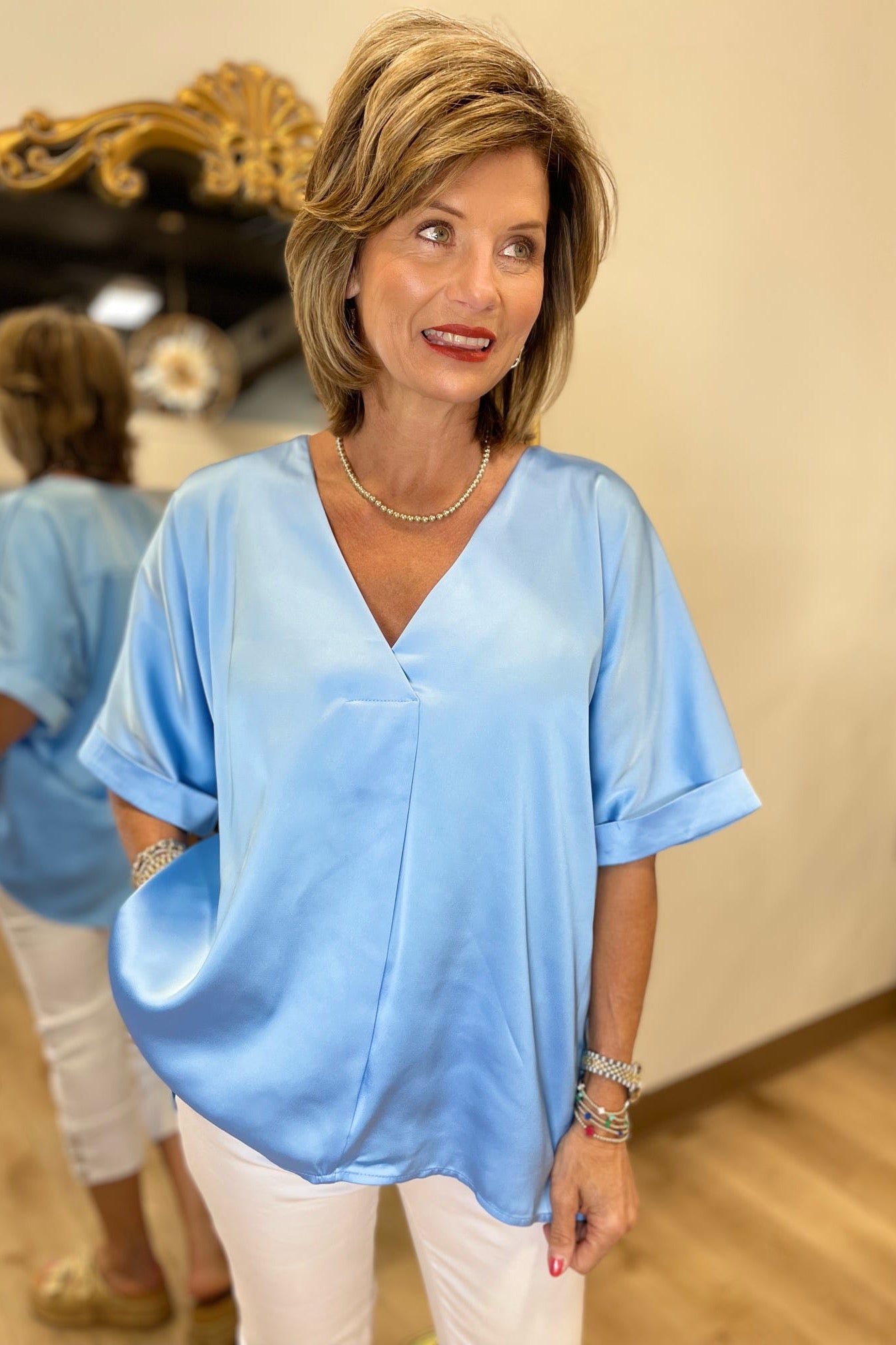 EGGcelent Choice V Neck Blouse Blue