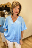 EGGcelent Choice V Neck Blouse Blue