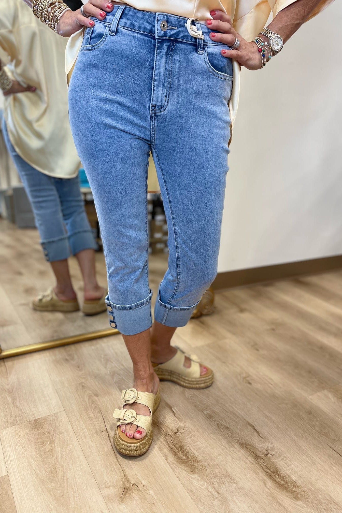 Charlie B Cuff Snap Pant Light Blue