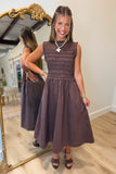 Hattie Smocked Midi Dress Brown