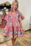 Island Glow Floral Puff Sleeve Dress Orange