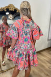 Island Glow Floral Puff Sleeve Dress Orange