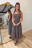 Fall Preview Plaid Smocked Midi Dress Brown