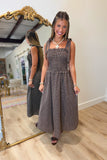 Fall Preview Plaid Smocked Midi Dress Brown