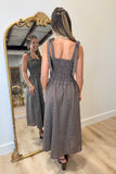 Fall Preview Plaid Smocked Midi Dress Brown