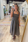 Fall Preview Plaid Smocked Midi Dress Brown