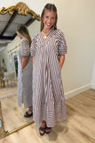 Bristol Striped Midi Dress Brown
