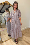 Bristol Striped Midi Dress Brown