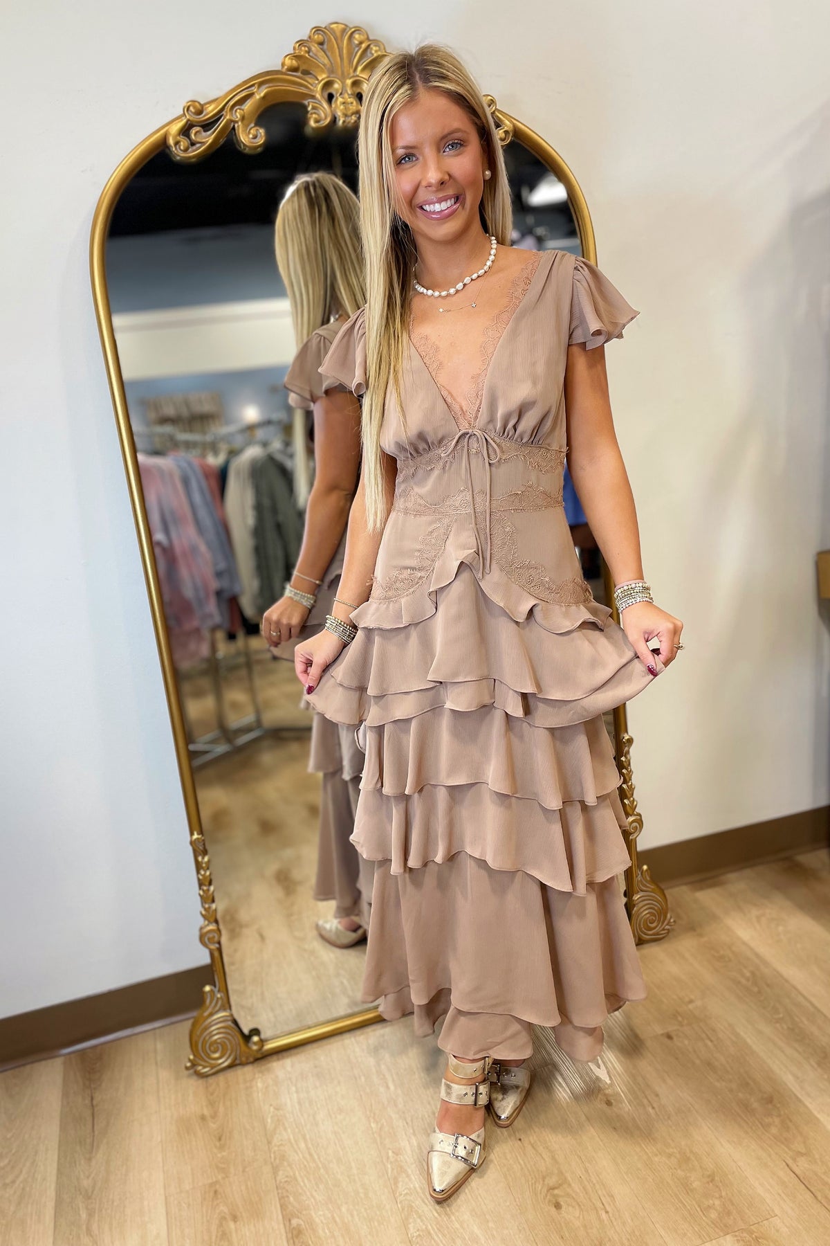 Moving in Mocha Lace Dress