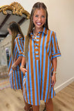 Social Stripes Short Sleeve Dress Brown Blue